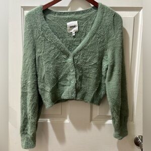 Aerie Green Cropped Cardigan Sweater
